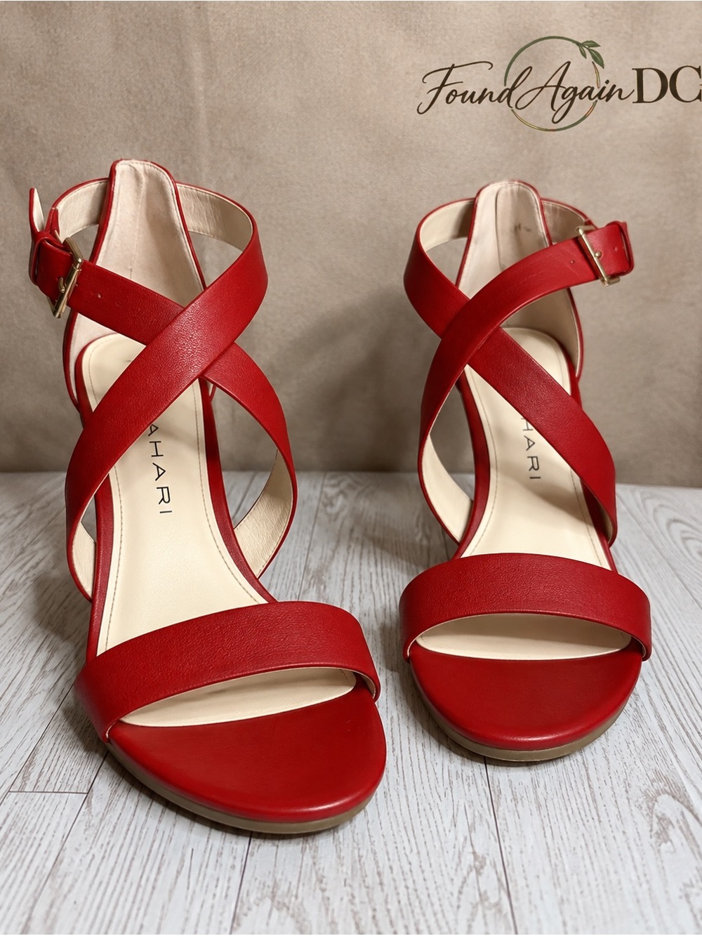 Tahari Red Crisscross Ankle Strap Heels